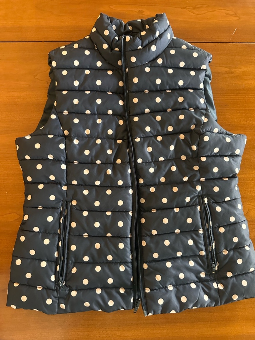 Colebrook Navy Polka Dot Puffer Vest Women’s Small – Pink Dot Quilted Zip Preppy